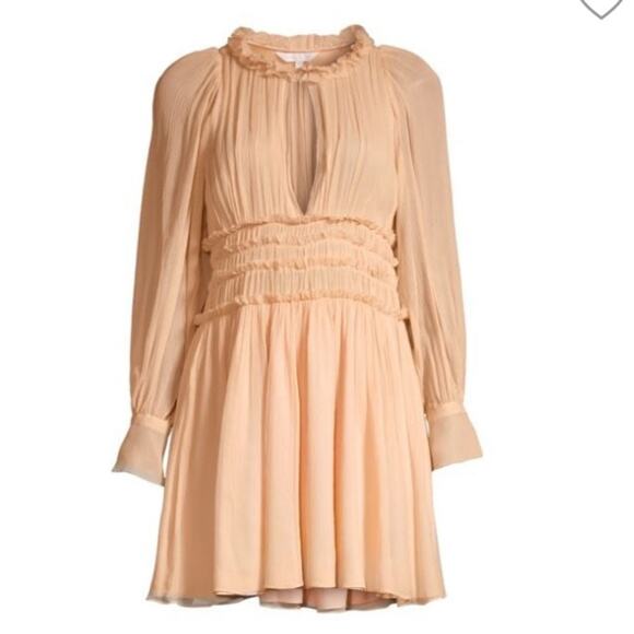 Rebecca Taylor Silk Keyhole Mini Dress Blush pink Long Sleeve Size 0 - Picture 2 of 12